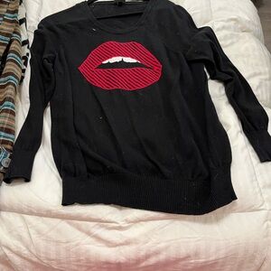 Torrid Black Sweater with Red Lips Motif